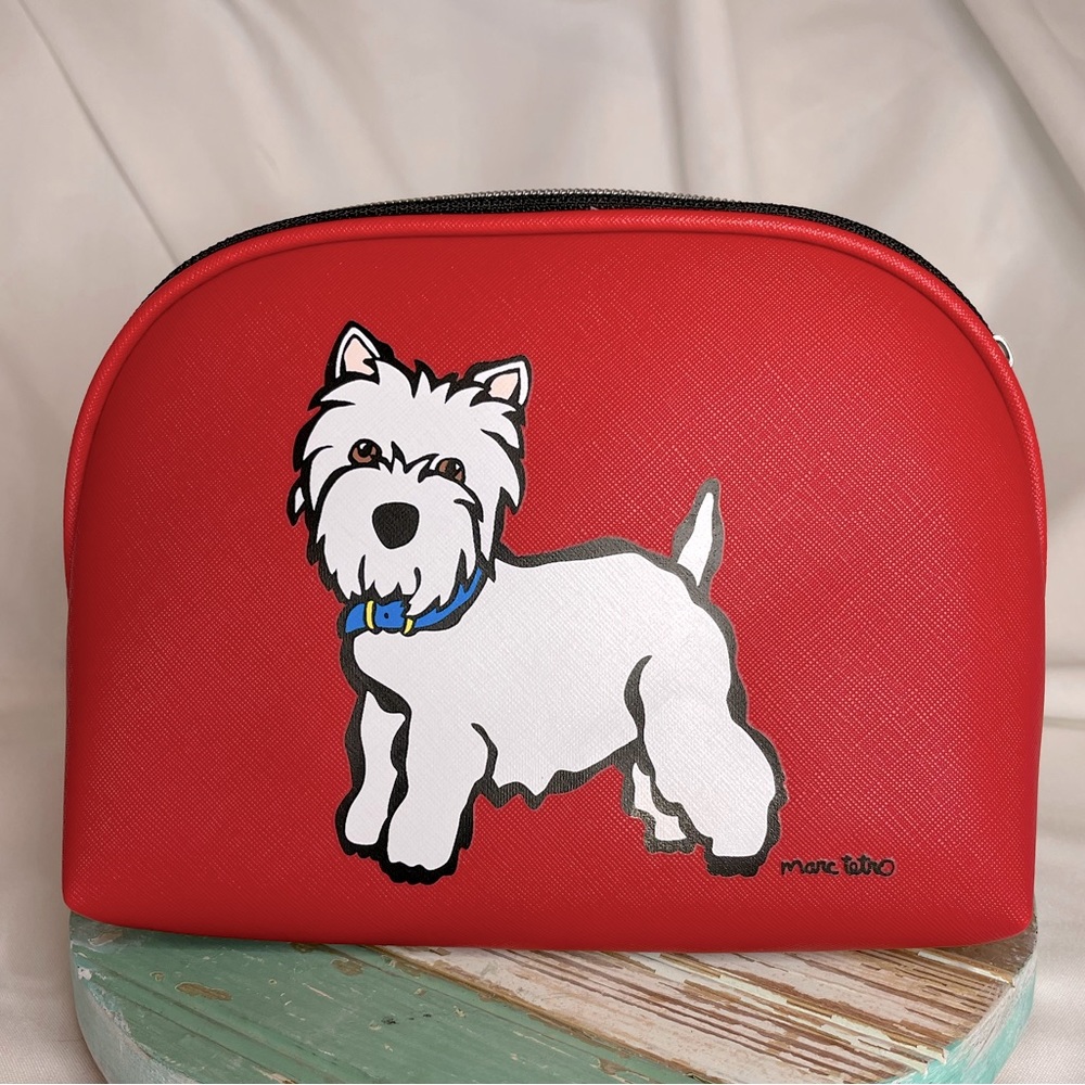 MARC TETRO Westie Bichon Frises Red Medium Cosmetic Tote